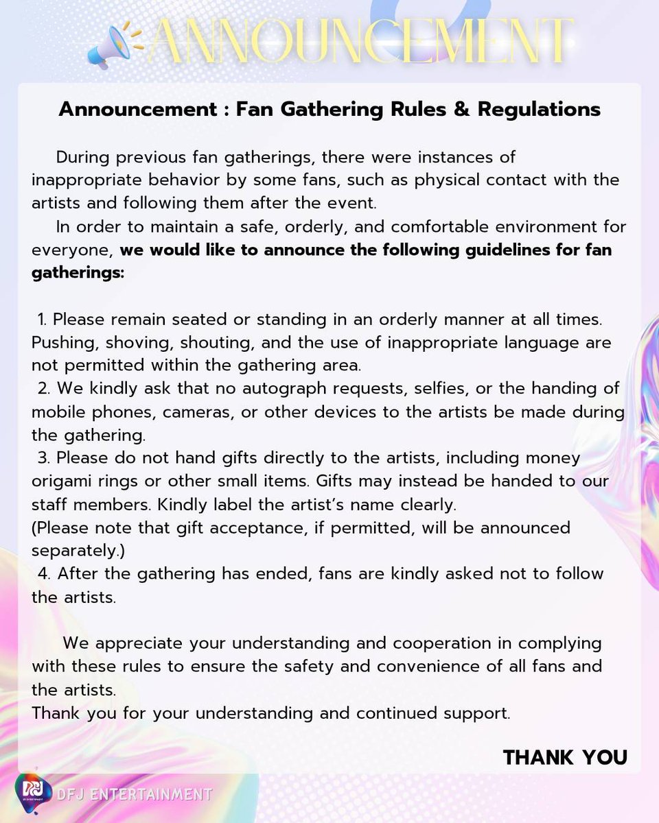 DFJent's tweet image. ประกาศเรื่องกฎระเบียบการรวมพล
(Announcement :Fan Gathering Rules &amp;amp; Regulationa )
#DFJENTERTAINMENT
#DFJ