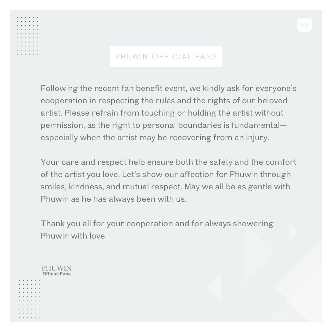 PhuwinOfficial's tweet image. ❣️Announcement❣️

ภูวินทร์พยายามมอบความสุขให้ทุกคนอย่างเต็มที่เท่าที่จะทำได้เสมอ ฝากทุกคนใจดีกับภูวินทร์ด้วยน้า~ 🥹🤍

Thank you @PondPhuwin_CNFC for translating in Chinese 🙇🏻🤍

❥@phuwintang🍯
#phuwintang
#winniehephu