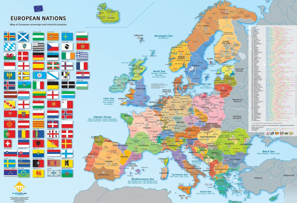 EUROPEAN NATIONS
This map presents the idea of a “Federal Europe of Nations”, proposed by Mikael Bodlore-Penlaez. Instead of nation-states defined by modern political borders, the map envisions Europe as a federation built around historical, linguistic, and cultural nations
