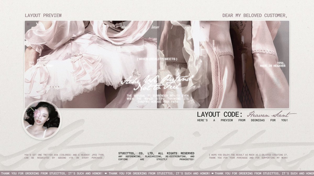 Studittos's tweet image. Help me to RT/REPOST this?

Selamat malam! Aku membawa empat READY STOCK untuk katalog 'HEAVEN SCENT' dengan muse BLACKPINK JENNIE yang bisa langsung kalian take melalui DM, ya!

📩: via DM!
💵: 8k/each, FREE RE-TEXT!

#zonauang #zonaba #zonabu