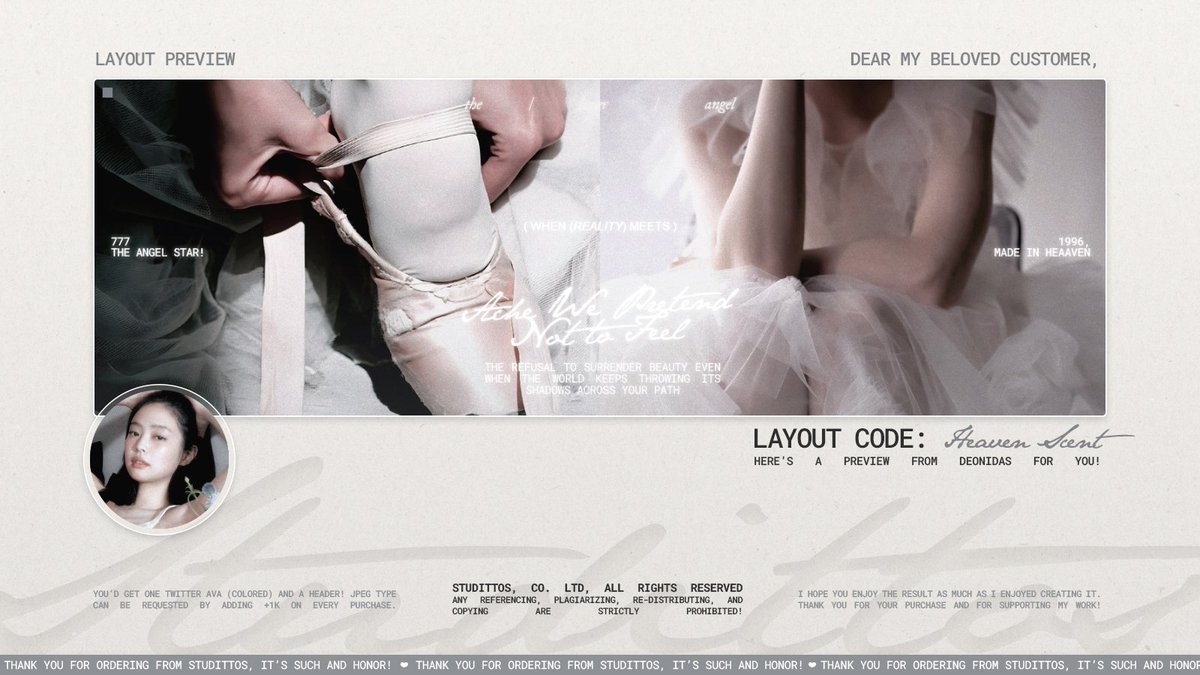 Studittos's tweet image. Help me to RT/REPOST this?

Selamat malam! Aku membawa empat READY STOCK untuk katalog 'HEAVEN SCENT' dengan muse BLACKPINK JENNIE yang bisa langsung kalian take melalui DM, ya!

📩: via DM!
💵: 8k/each, FREE RE-TEXT!

#zonauang #zonaba #zonabu