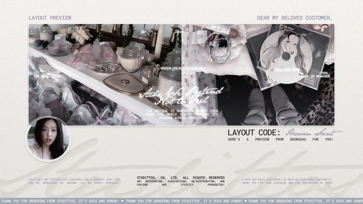 Studittos's tweet image. Help me to RT/REPOST this?

Selamat malam! Aku membawa empat READY STOCK untuk katalog 'HEAVEN SCENT' dengan muse BLACKPINK JENNIE yang bisa langsung kalian take melalui DM, ya!

📩: via DM!
💵: 8k/each, FREE RE-TEXT!

#zonauang #zonaba #zonabu