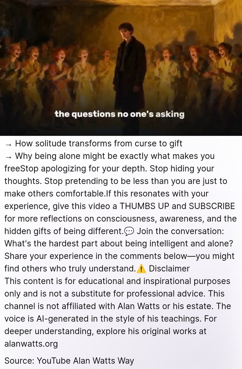 top_politiek's tweet image. 8/
#AllenWatt

Why intelligent people 
are always alone

odysee.com/@JVDW-Music:0/…