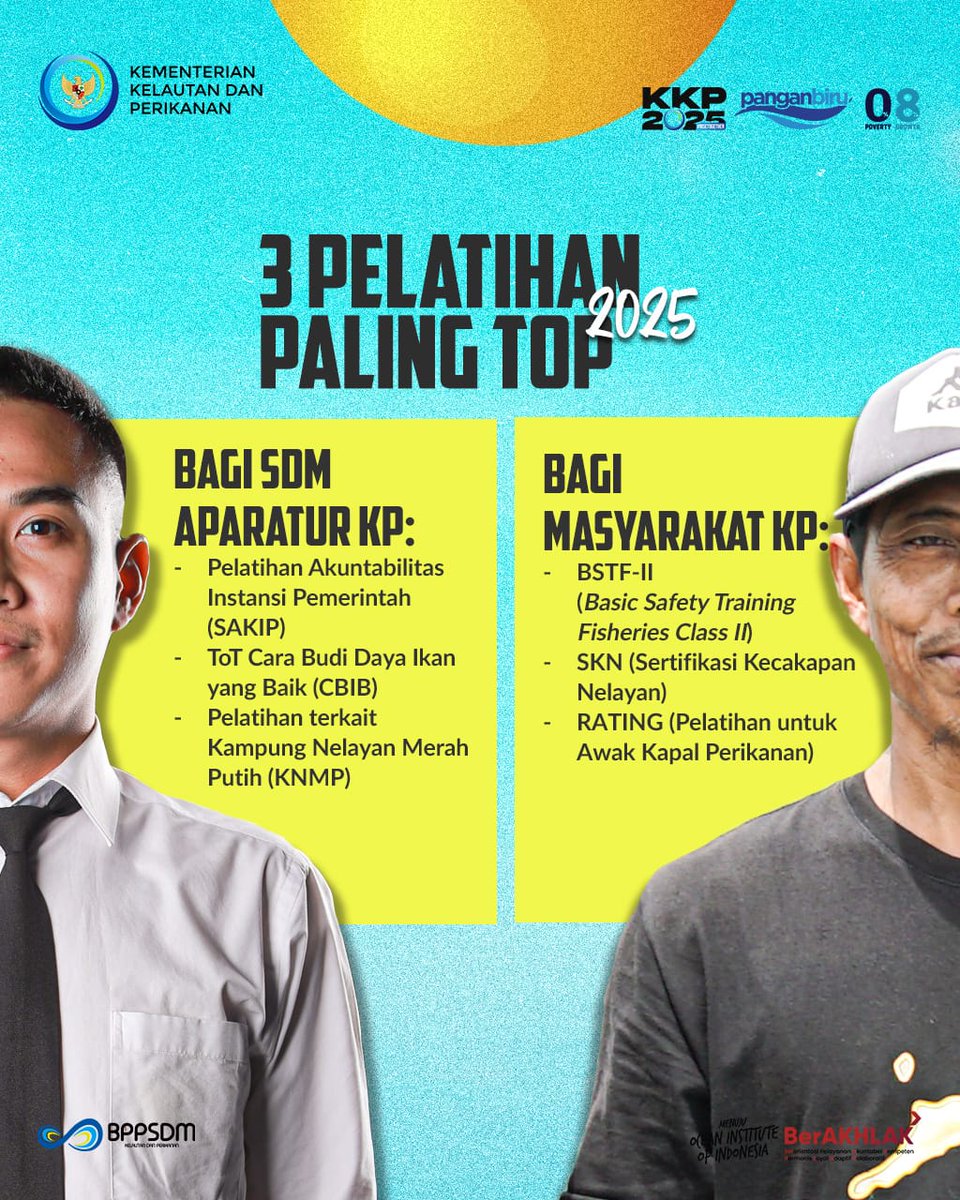 Mulai dari hadirnya inovasi teknologi, pendidikan vokasi gratis, pelatihan unggulan, hingga ratusan #SDMKP yang kini makin kompeten, profesional, dan berdaya saing

#PanganBiru #2025KKPRiseTogether #SDMUnggul <a href="/bppsdm_pusluhkp/">bppsdm_pusluhkp</a> <a href="/bppsdm_pusdikkp/">Pusat Pendidikan Kelautan dan Perikanan</a> <a href="/bppsdm_puslatkp/">Pusat Pelatihan KP</a> <a href="/bppsdm_pusatss/">Pusat SS SDMKP</a>
