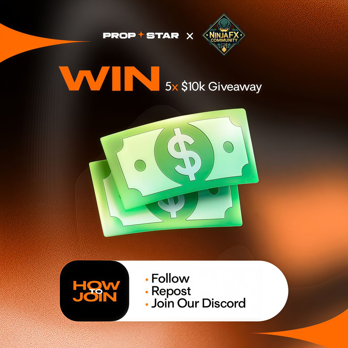 🎁 5×10000 Accounts Giveaway 🎁

How to Enter:- 
Register yourself - affiliates.prop-star.ai/click?campaign… 

🟧 FOLLOW Us <a href="/propstar_ai/">Prop-star.ai</a> &amp; <a href="/NFC_trading/">Ninja FX</a>
🟧 Follow On Insta &amp; Threads - instagram.com/propstar.ai
threads.com/@propstar.ai
🟧 Like/Comment/Retweet  This Post
🟧Join Our Discord  -