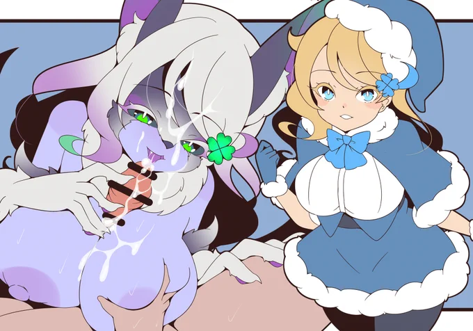 いまさらだけど、クリスマス用に描いていた絵を仕上げたの。サンタさんの代わりに来てくれたリリーちゃんに白いものをたっぷり出して、お互いにプレゼントを交換したという感じなのよ。