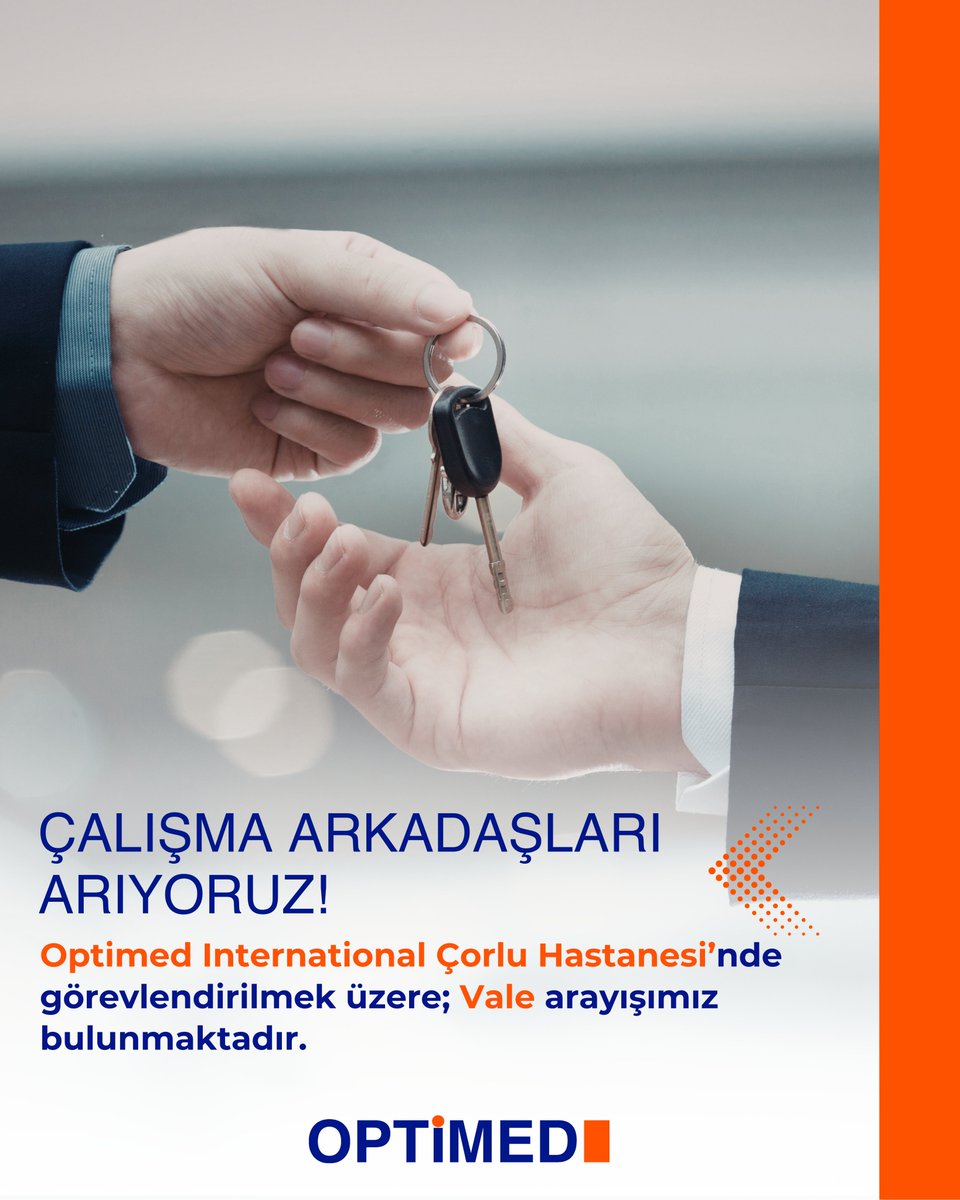OptimedSH's tweet image. Optimed International Çorlu Hastanesi'nde görevlendirilmek üzere “Vale” arıyoruz.

Ailemize katılmak isterseniz;

📧 ik@optimed.com.tr
📋optimed.com.tr/insan-kaynakla…

#OptimedSağlıkGrubu #SağlığınızGüvende #Vale #İşİlanı