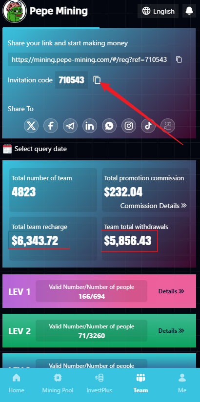 platform86782's tweet photo. Team top-up rewards 
 Level 1 ➡️ 13%
 Level 2 ➡️ 3%
 Level 3 ➡️ 2%

Invite 3 people to deposit in VIP1 and you will get VIP1 for free.

Just register and contact me to receive a 2$ mining reward: @Cheryni9955
#makemoney #everydaymoney #win #dollars #cripto #criptowin #moneywin https://t.co/9Ruf67GzB1