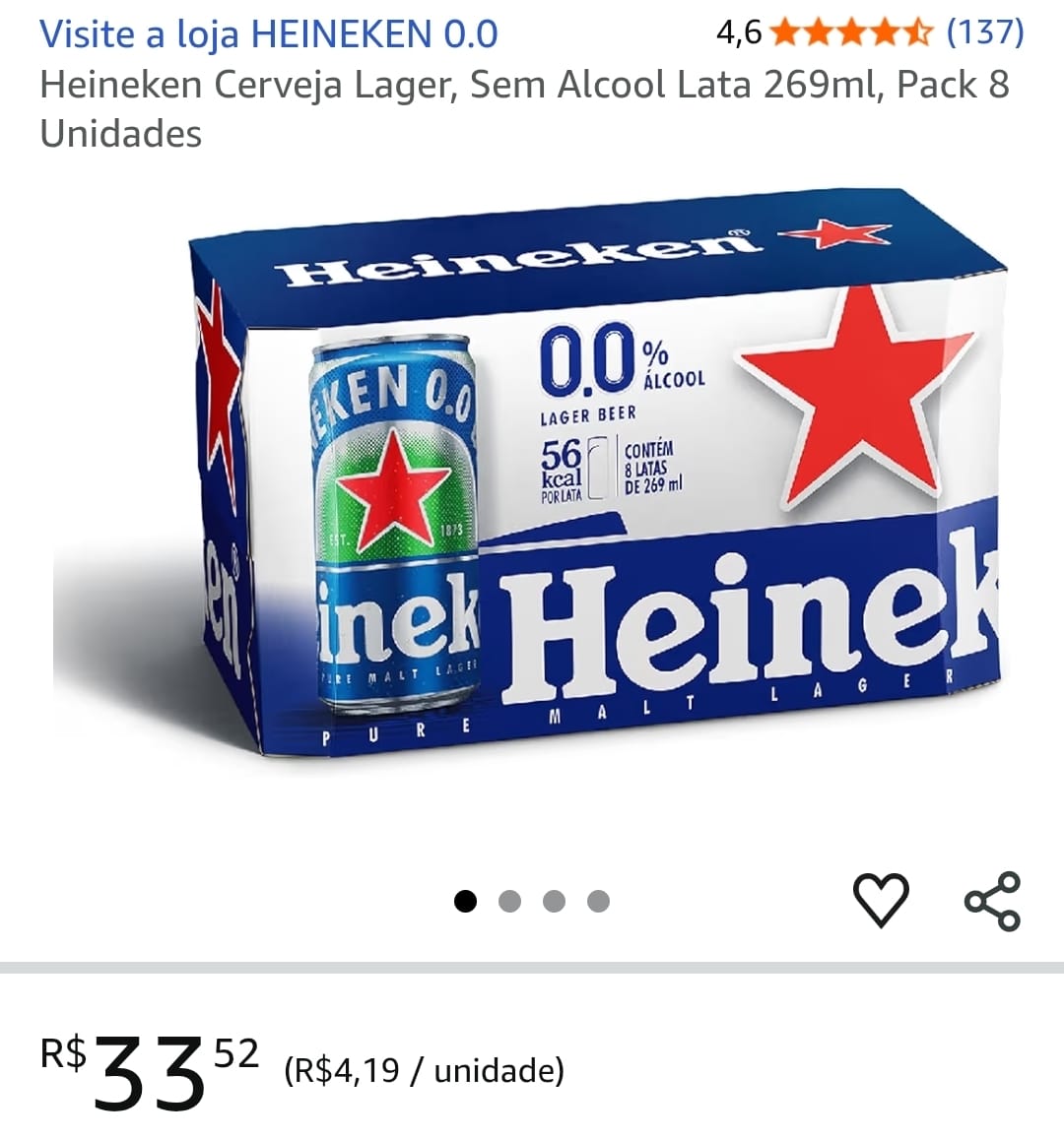 🍻 Heineken Cerveja Lager, Sem Alcool Lata 269ml, Pack 8 Unidades 🤑 Por R$  33,52 🔗 https://t.co/cLXh63YrkD ⚠️ Esta oferta pode acabar a qualquer  momento. 💬 Entre para o grupo Promos da, image size:1080x1157