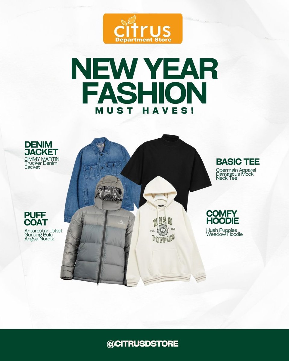 Cuaca dingin, pakai outfit yg hangat &amp; stylish
Mulai dari puff coat cozy, comfy hoodie, denim jacket favorit for layering.semua New Year Fashion Must Haves yg siap menemani.

#CitrusDeptStore #StyleWithCitrus #FashionMustHaves #BotaniSquareMall #DmallDepok #shopping #depok #bogor