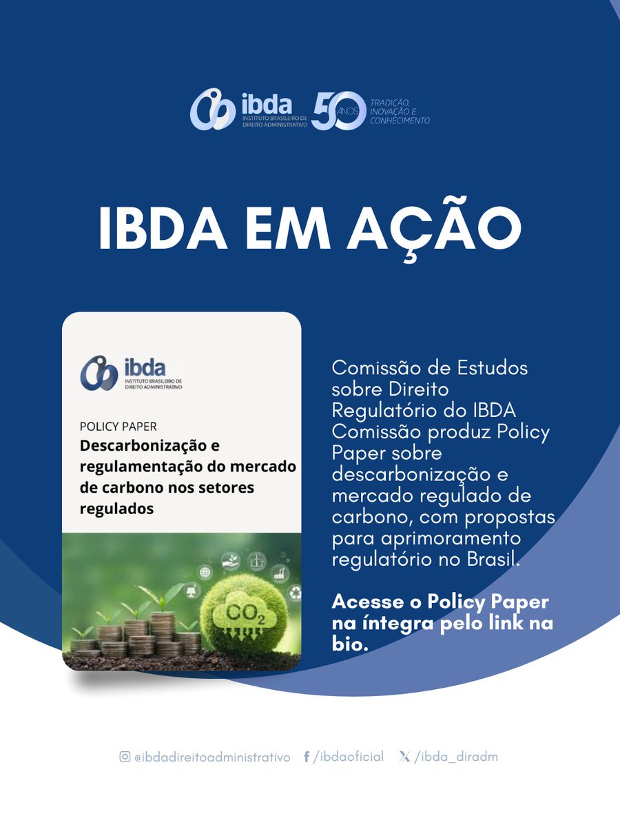 ibda_diradm's tweet photo. Comissão de Estudos sobre Direito Regulatório do IBDA publica Policy Paper sobre descarbonização e regulamentação do mercado de carbono. O estudo analisa o SBCE, desafios regulatórios e propõe avanços para segurança jurídica e governança do setor. https://t.co/meOj9M72hg https://t.co/LznpUJkC3f