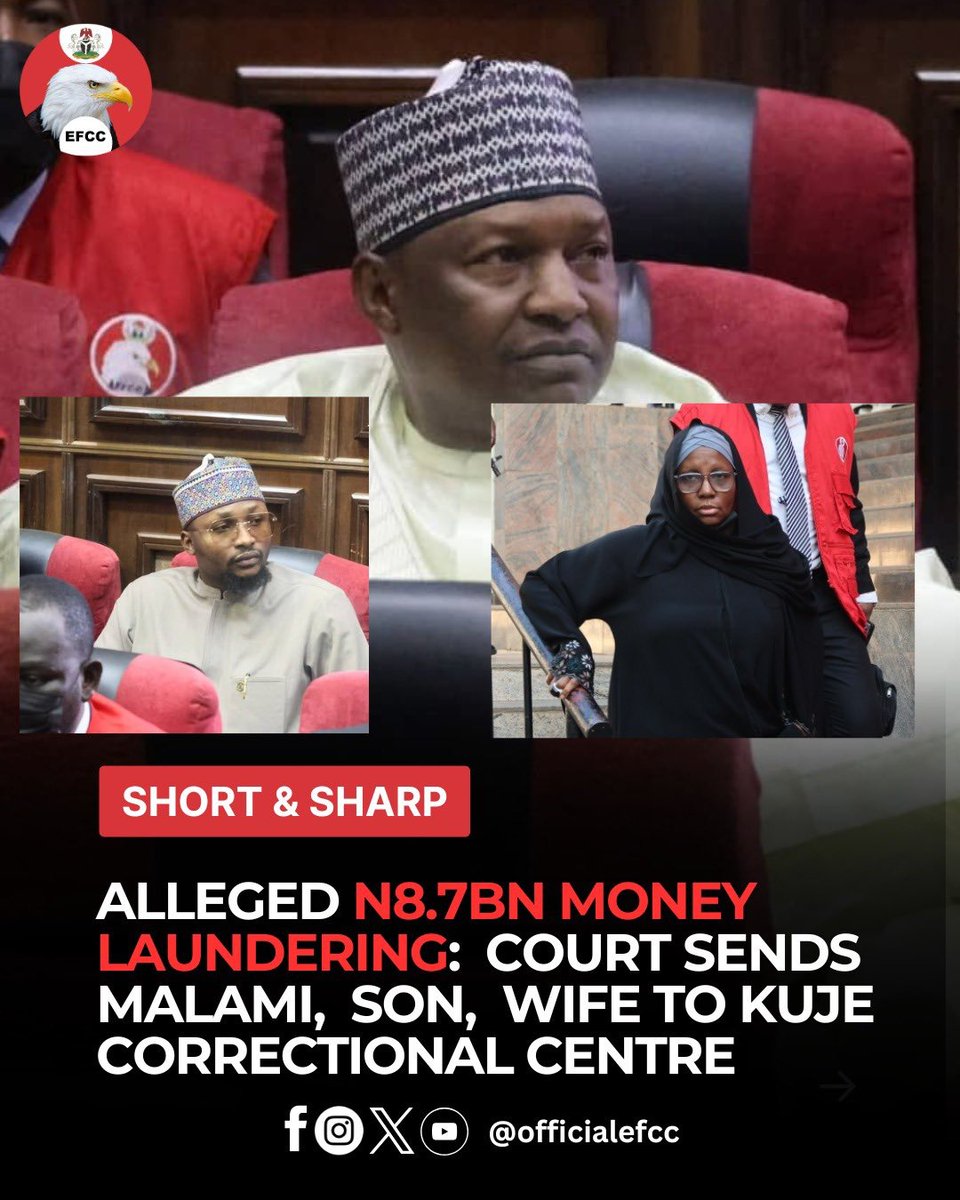 YomitheBA's tweet image. Alleged N8.7BN Money Laundering: Court sends former Attorney General Malami, son, wife to Luke Correctional Centre.