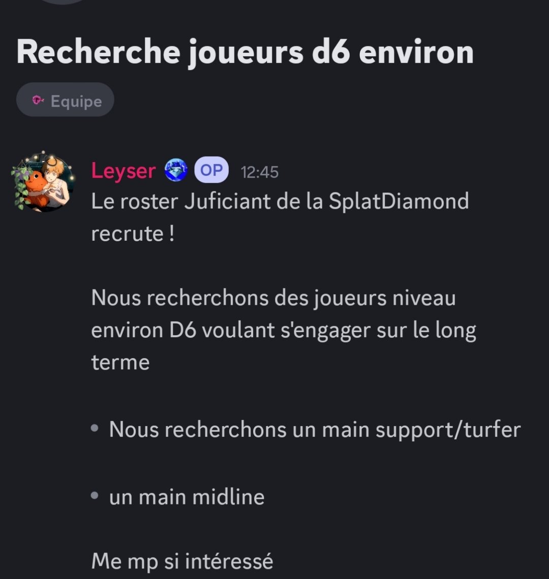 Notre nouveau roster Juficiant recherche actuellement des joueurs, n'hésitez pas à dm <a href="/Leyszr/">Leyser</a> sur discord si vous êtes intéressés !