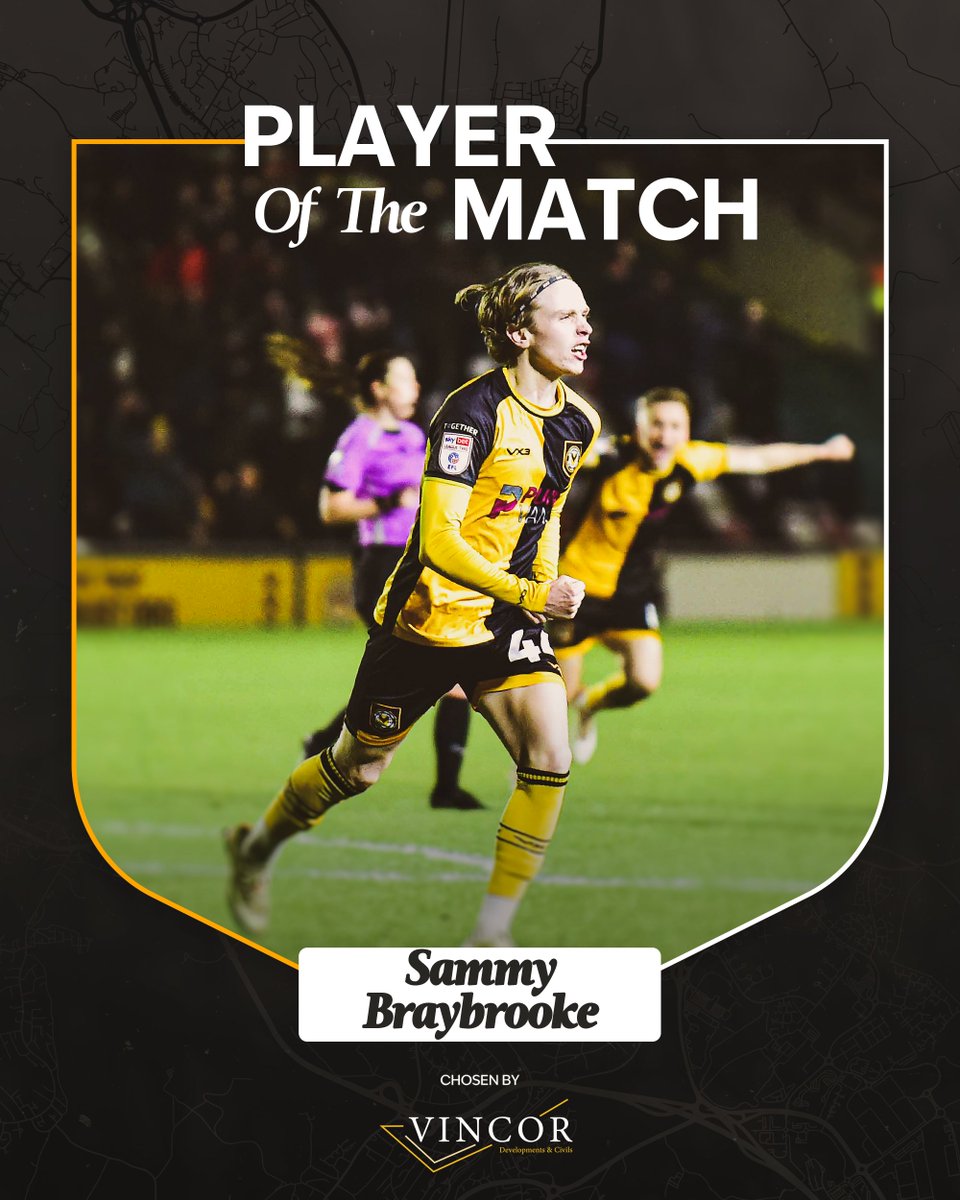 With a goal and a standout performance, our Player of the Match in yesterday’s win was Sammy Braybrooke 👏

#OneClubOneCounty
