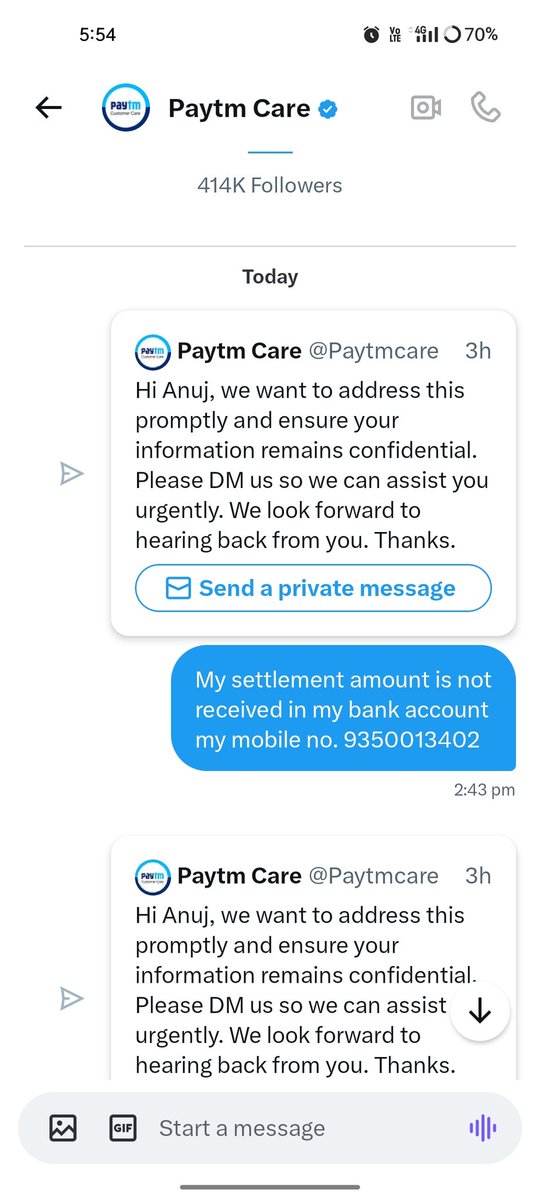 Anuj384041's tweet image. @Paytmcare
Very disappointing service by Paytm Business.Settlement ₹16,120 is pending for more than 3 days. As advised,I already sent a DM,but no clear response, no resolution till now.
Har baar bas DM us bol dena customer support nahi hota
Please take this seriously
#PaytmFail