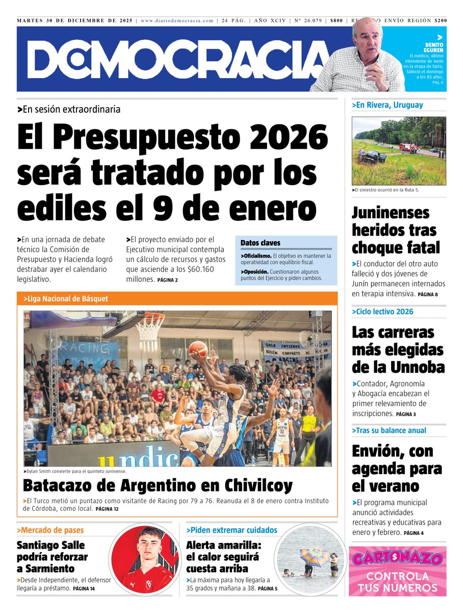 La tapa de hoy de Democracia 👇