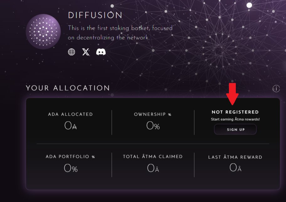 The Diffusion Staking Basket has reached 2.4M ADA TVL!

Diffusion delegators earn additional 4% APY NIGHT and also ATMA tokens, on top of ADA staking rewards!

If you're staking through Diffusion, make sure to sign up for these additional rewards, directly on the Diffusion page.
