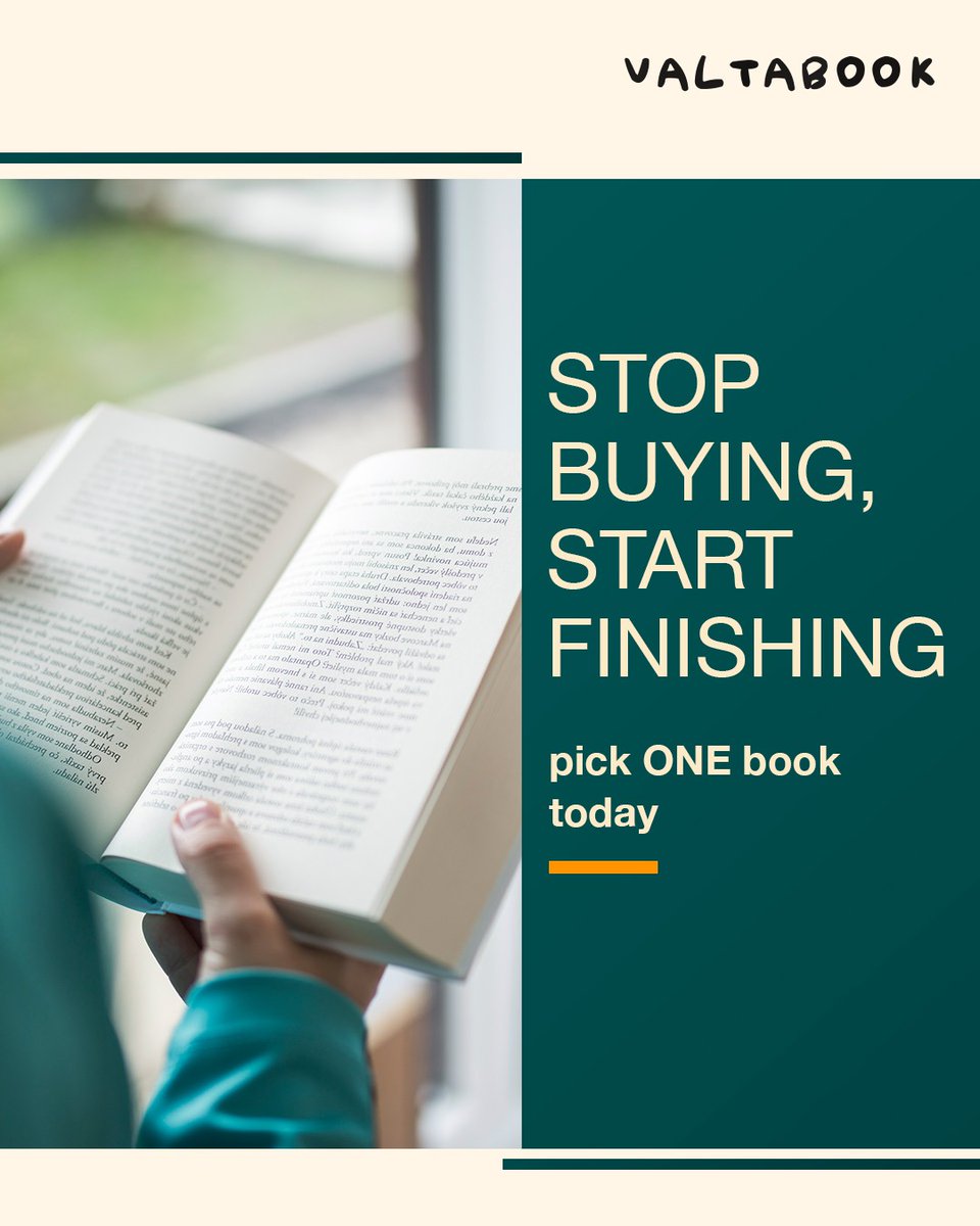 valtabook's tweet image. 📚 That stack of "someday" books mocking you from the shelf? Not anymore! STOP BUYING, START FINISHING—grab ONE book today and reclaim your inner reader. What's the one you're committing to right now? Drop it below!

#Valtabook #FinishTheBook #ReadingResolution