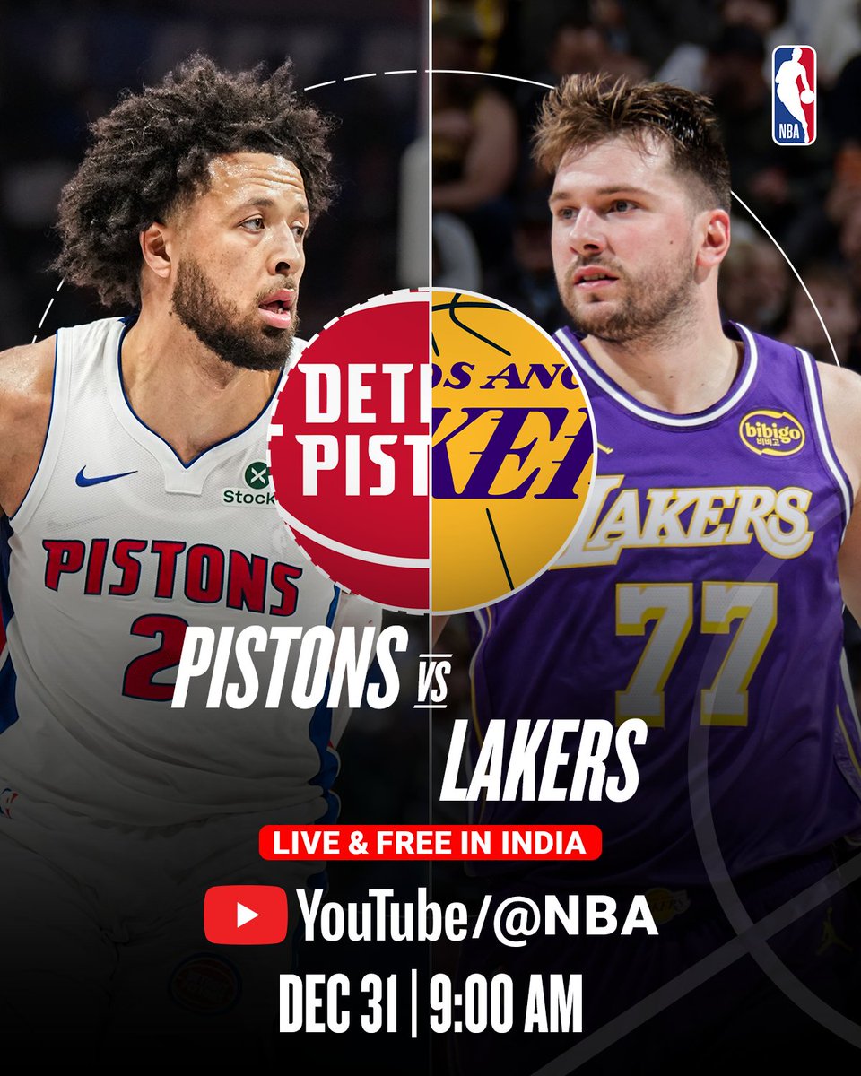 NBAIndia's tweet image. End the year with a Cade vs Luka battle! Catch Pistons vs Lakers LIVE &amp;amp; FREE in India on YouTube/@nba 🏀🙌

📅 Dec 31 | 9:00 AM IST 📺 youtube.com/live/3lwrMwDra…

#YouTubeLIVE #NBAIndia