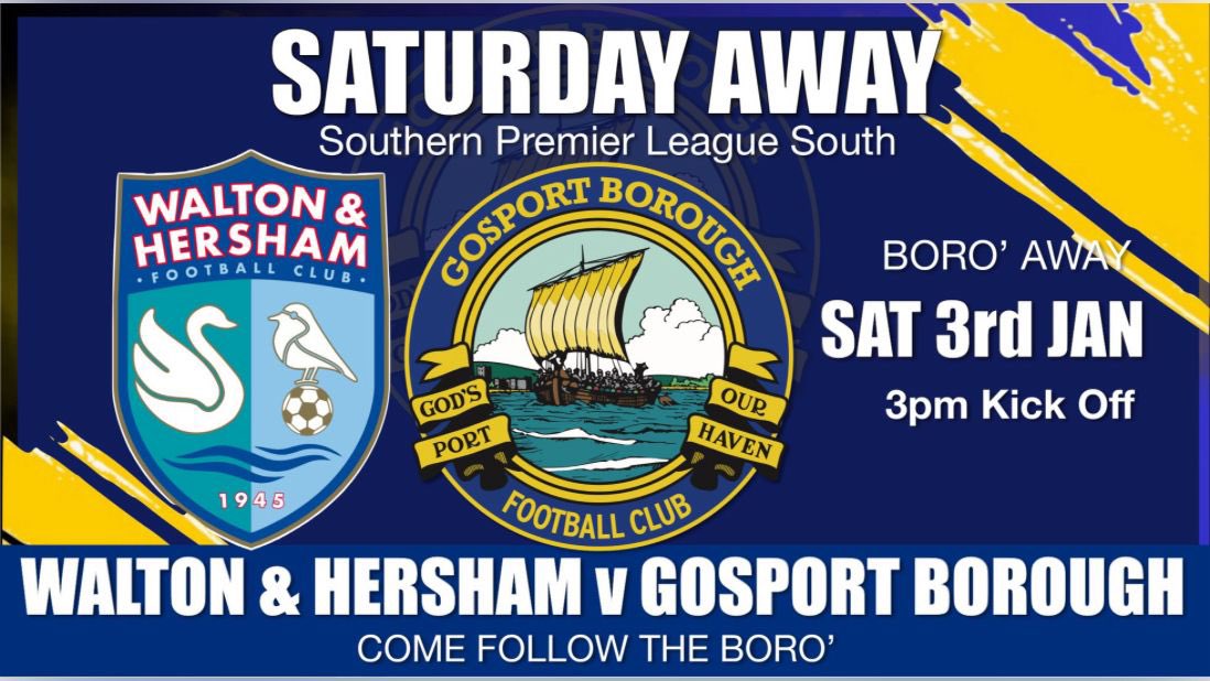 𝗡𝗲𝘅𝘁 𝗨𝗽 ⏩

🆚: Walton &amp; Hersham
🏆: Southern Premier League South
🏟: Elmbridge Xcel Sports Hub
⏰: 15:00

More information can be found here 👇
🔗: gosportboroughfc.com

#UpTheBoro #UTB