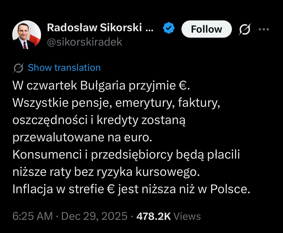 Wszystkie kraje które przyjeły #euro są na smyczy EBC oraz Niemiec. <a href="/sikorskiradek/">Radosław Sikorski 🇵🇱🇪🇺</a> zdaje się tego nie rozumieć, lub co gorsza jest sabotażystą. Za <a href="/donaldtusk/">Donald Tusk</a> nie będzie euro w Polsce