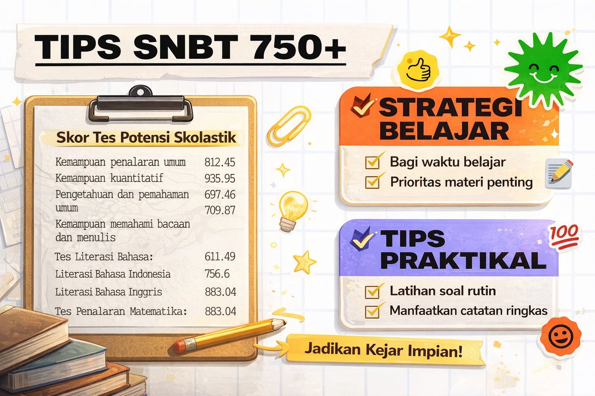 meltodicc's tweet image. Dulu aku mulai serius SNBT justru dari awal tahun.
Dan akhirnya bisa tembus 770+

Bukan karena aku yang jenius. Tapi karena mulai lebih awal dengan sistem yang bener🥇

Kalau kamu bingung dan mau nyiapin SNBT 2026 dari sekarang, baca ini sampai habis ⬇️