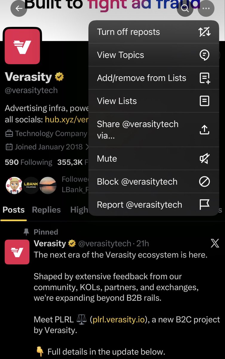 Verasity community and $VRA holders! 
We need your help — please report this account. Let’s keep our ecosystem safe from scams and impersonators.