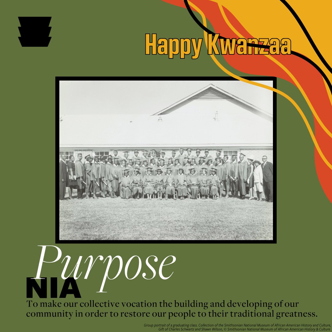 NMAAHC's tweet image. Habari Gani?  
 
Nia!  

Many #HBCUs were founded for reasons in alignment with #Kwanzaa’s fifth principle: “purpose,” or community development for the purpose of restoring greatness. If you attended an HBCU, did you experience this collective? nmaahc.si.edu/kwanzaa