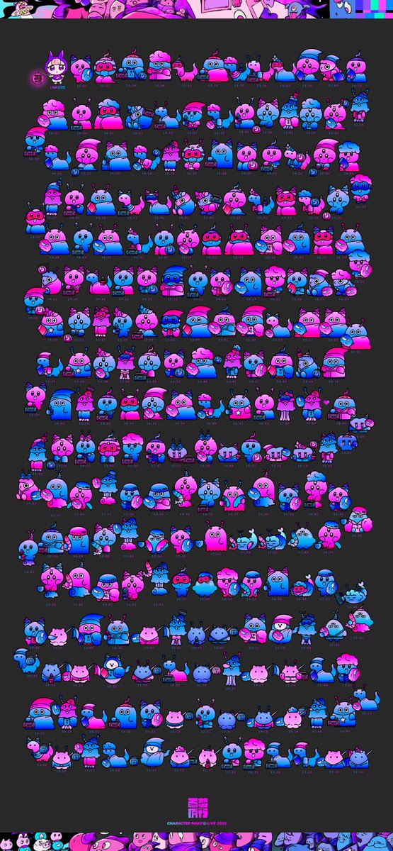 今年2月から始めたキャラメイクライブ
（オリキャラ作ろう体験）で生まれた
222体の👻とニニコの大行進！

たくさんの仲間と一緒ならきっと
眠れぬ丑三つ時も怖くない☾.✦
ご参加ありがとうございました！