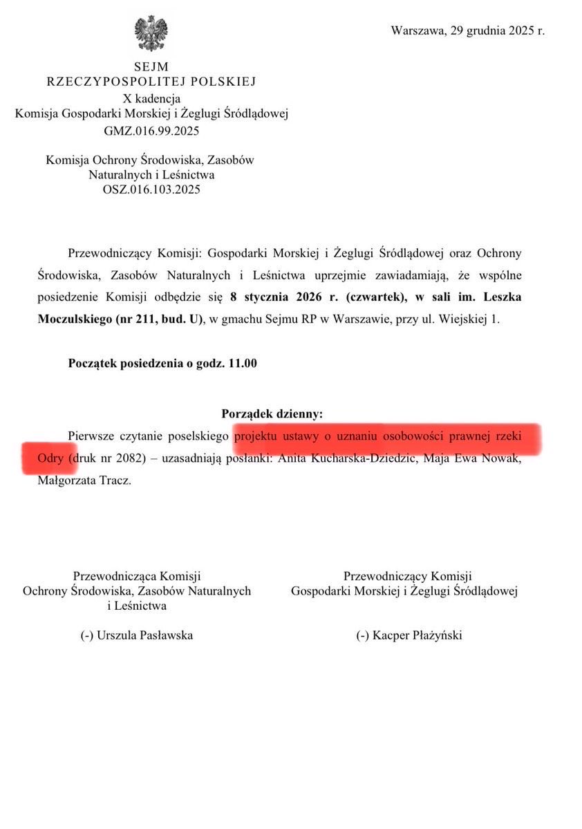 A wiecie Państwo, że już niebawem 🇵🇱 Sejm zajmie się… przyznawaniem osobowości prawnej rzece Odrze?

To nie żart. Faktycznie taki projekt został złożony w Sejmie przez niezawodny klub <a href="/__Lewica/">Lewica</a>.

Po „prawach zwierząt”, przychodzi czas na „prawa rzek”. 

Wiadomo, że 🇩🇪 będą