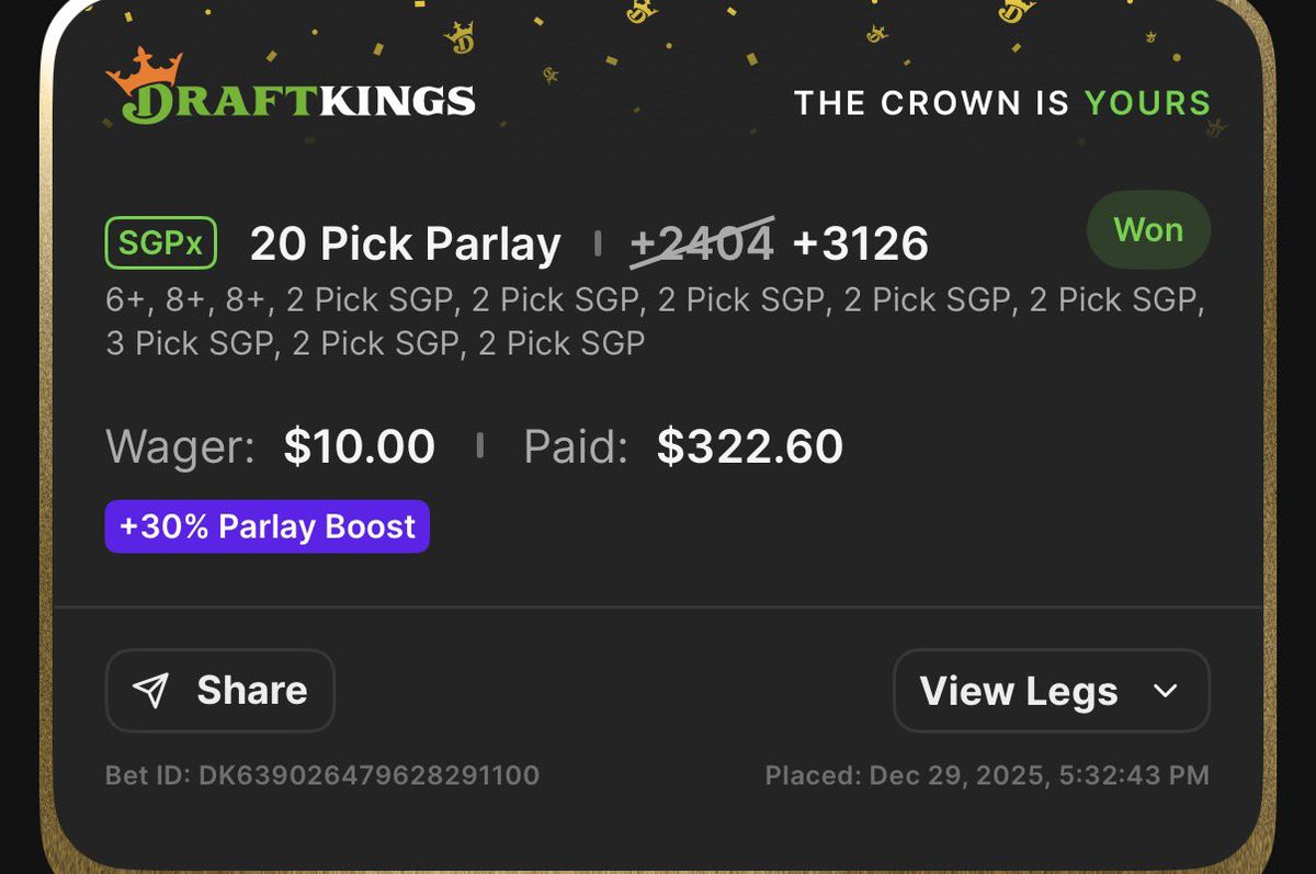 LoveTheLongshot's tweet photo. @OutlierDotBet  comes through again on a 20 leg bomb. Let’s keep it rolling! https://t.co/ZiqXQk3yr3
