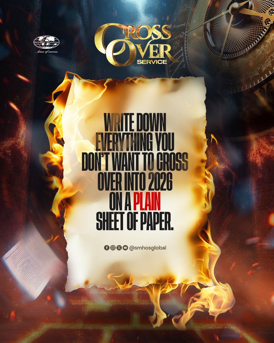 Cross over into 2026 with a clean slate.

Join David Ibiyeomie for a life-changing Crossover Service featuring a special Communion session.

Note: Write everything you do not want to carry into the New Year on a plain sheet of paper.

9PM | Wed 31st Dec <a href="/smhosglobal/">Salvation Ministries</a>

#SMHOS