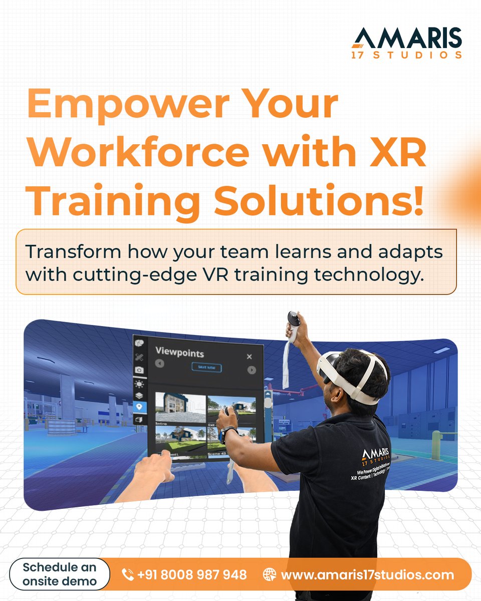Amaris17Studios's tweet photo. @Amaris17Studios  transforms how teams learn, adapt, and perform through immersive, experience-driven training.

Discover XR-powered learning.

📧 info@amaris17studios.com | 🌐 https://t.co/aTqXPqs1Gd | 📱 +91 80089 87948
#Amaris17Studios #virtualrealitytraining #XRTraining https://t.co/UCa0nzT2dU