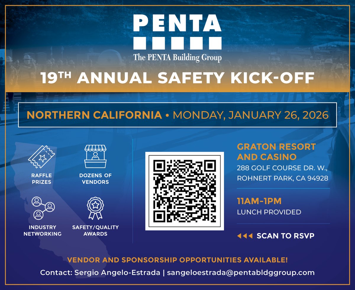 The 19th Annual Safety Kick-Off is coming to Northern California on January 26. Save the date and scan the QR code below to RSVP!