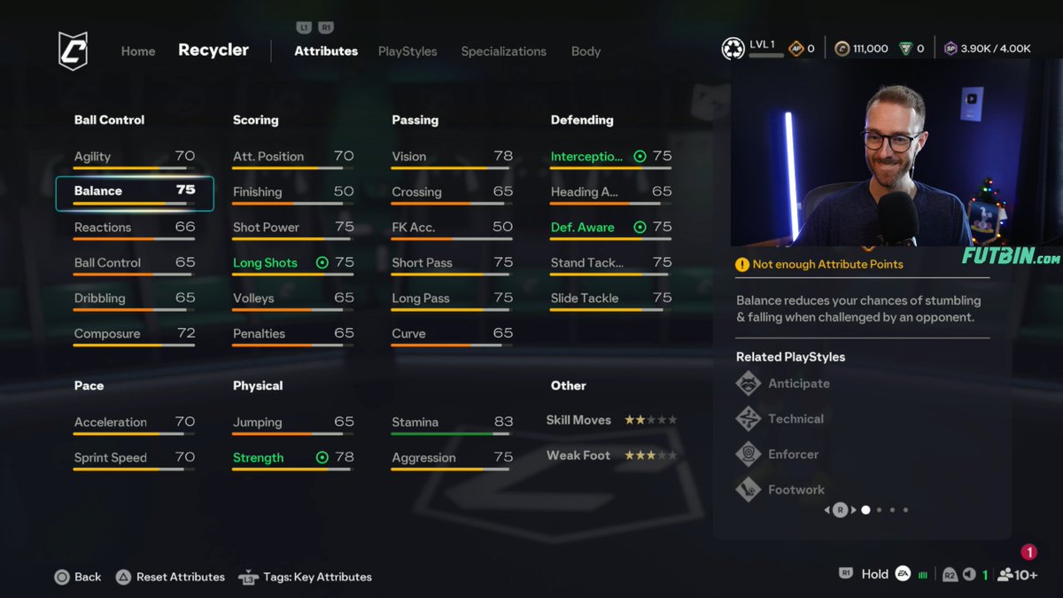 The definition of the Balance stat in Pro clubs

Are you using the Evo on the same player 30x? 😅