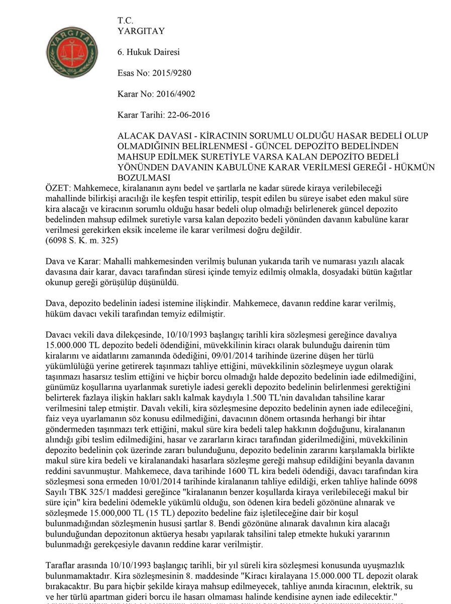 Avukatiniz34's tweet image. 📌 Kiracı, evden çıktığında ödediği depozito; SON KİRA MİKTARI ÜZERİNDEN GÜNCELLENEREK iade edilmesi gerektiğine dair karar :