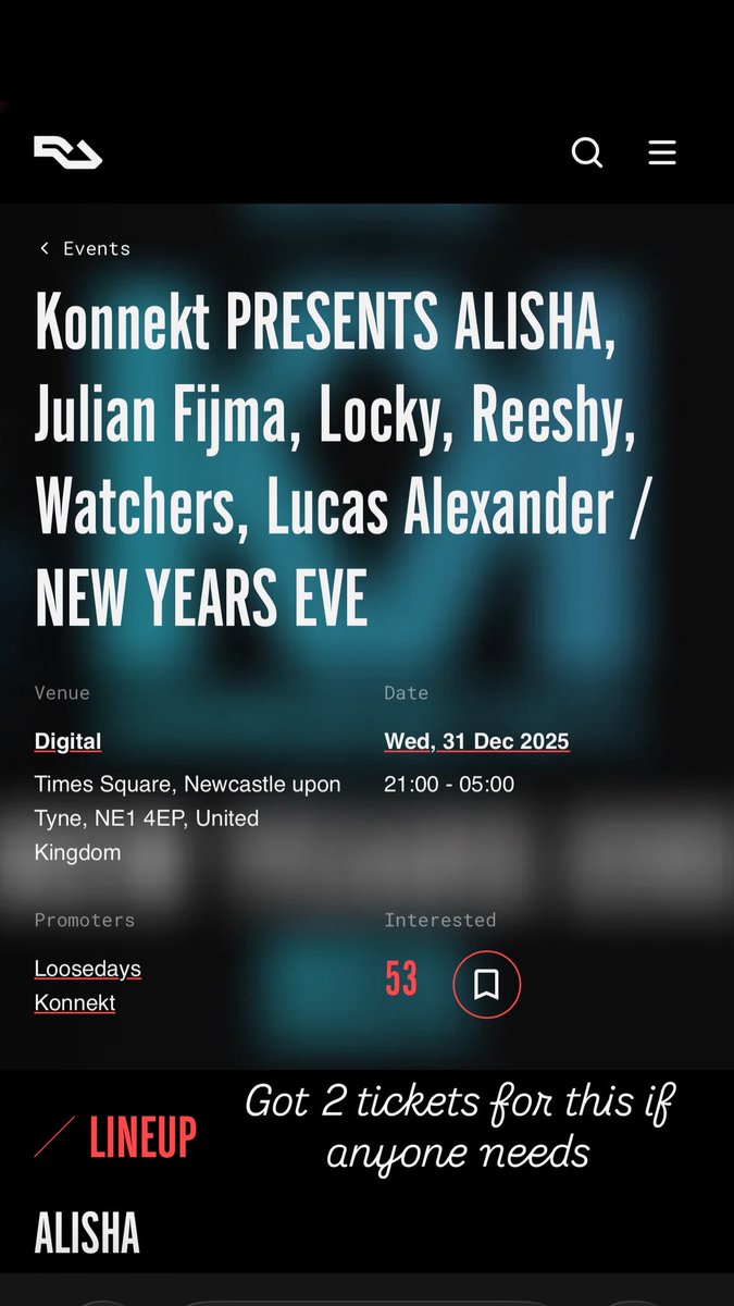 2 tickets for Konnekt Newcastle for tomorrow