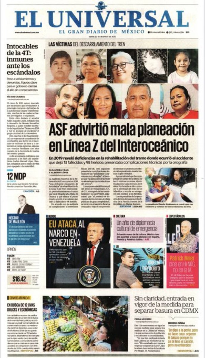 ferbelaunzaran's tweet image. No le gustó a Sheinbaum que El Universal publicara los rostros de algunas víctimas del descarrilamiento del Tren Interoceánico.

No quiere que las conozcamos, que nos identifiquemos con ellas, que sintamos su pérdida.

Así que, por favor, NO den RT porque se enmuinan en Palacio🙏