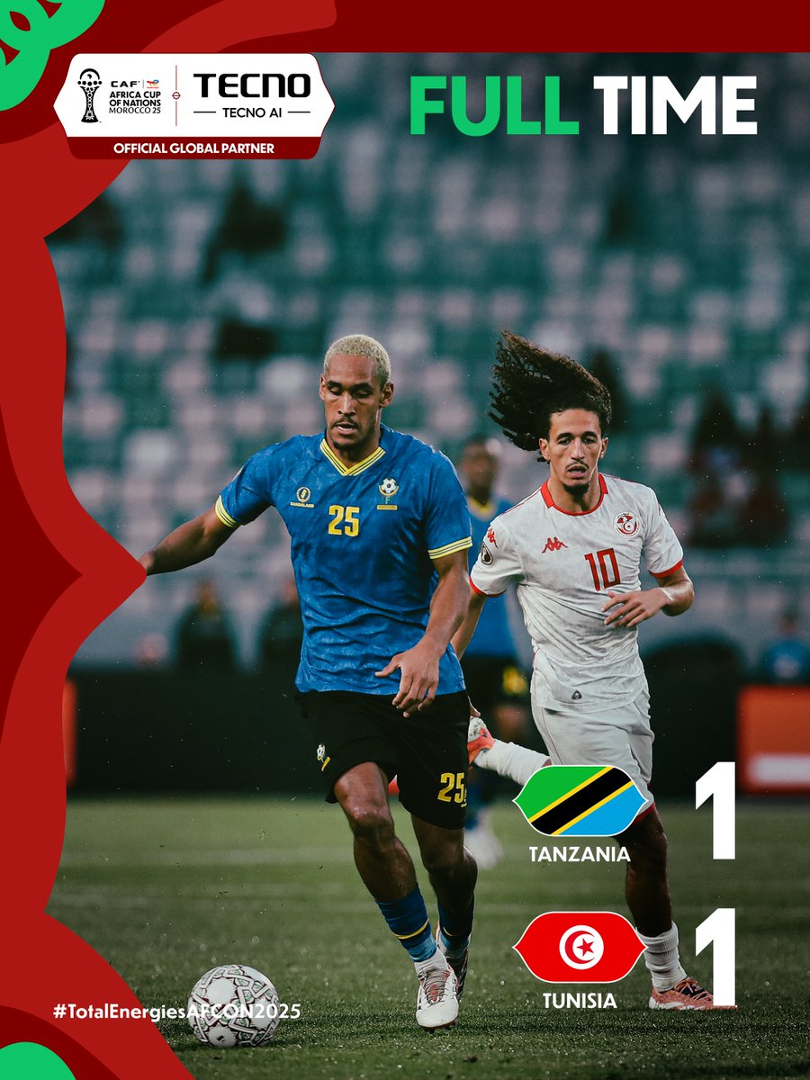 FULL-TIME! 🇹🇿🇹🇳

Tanzania and Tunisia share the points in a 1-1 draw. 

#TotalEnergiesAFCON2025 | <a href="/tecnomobile/">tecnomobile</a>