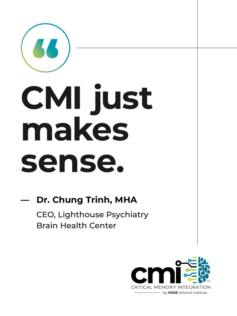 _arisealliance's tweet photo. 💬 “CMI has been a great tool to assist my work... I find that my patients are more willing to embrace CMI because of its quicker access to one's core self and core barriers.”
 - Dr. Chung Trinh, MHA

https://t.co/URrpezL6pa

#Testimonial #ARISEAlliance #CMI #ClinicalPractice https://t.co/wlA0lOP4vk