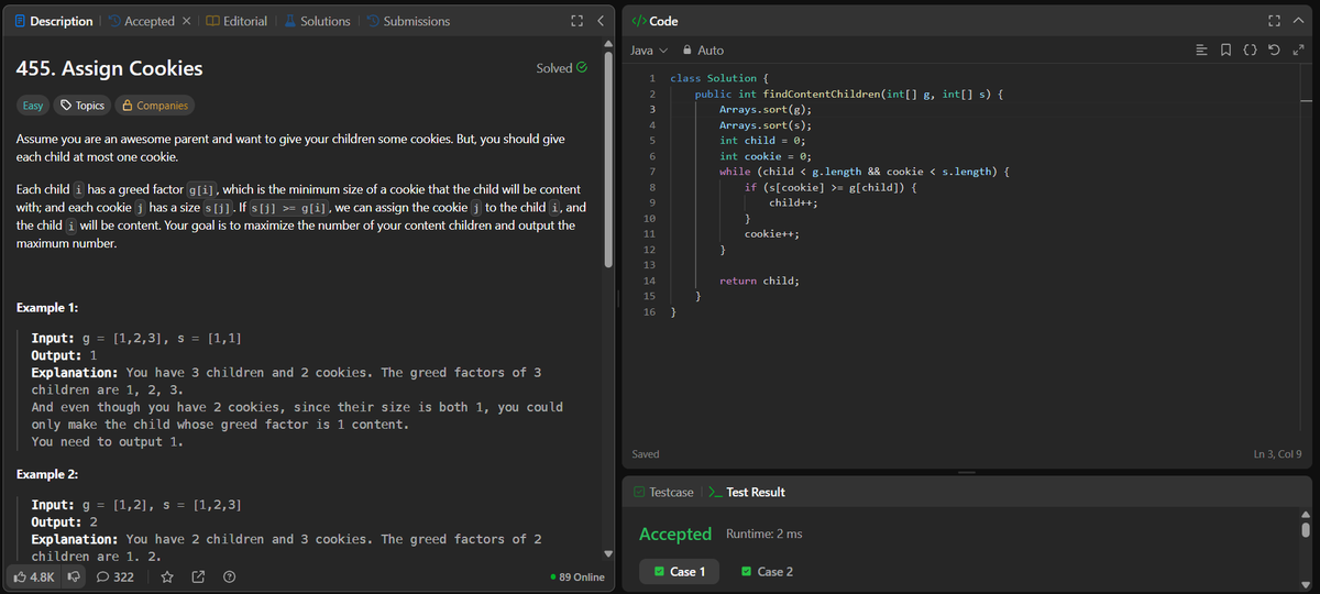 rituu_09's tweet image. Day 364 of 2025:                                   
👩‍💻 Code to Crack Companies!                                  
▫️Assign Cookies
▫️Maximum Length of Pair Chain
#placementprep #2025Goals #leetcode #letsconnect