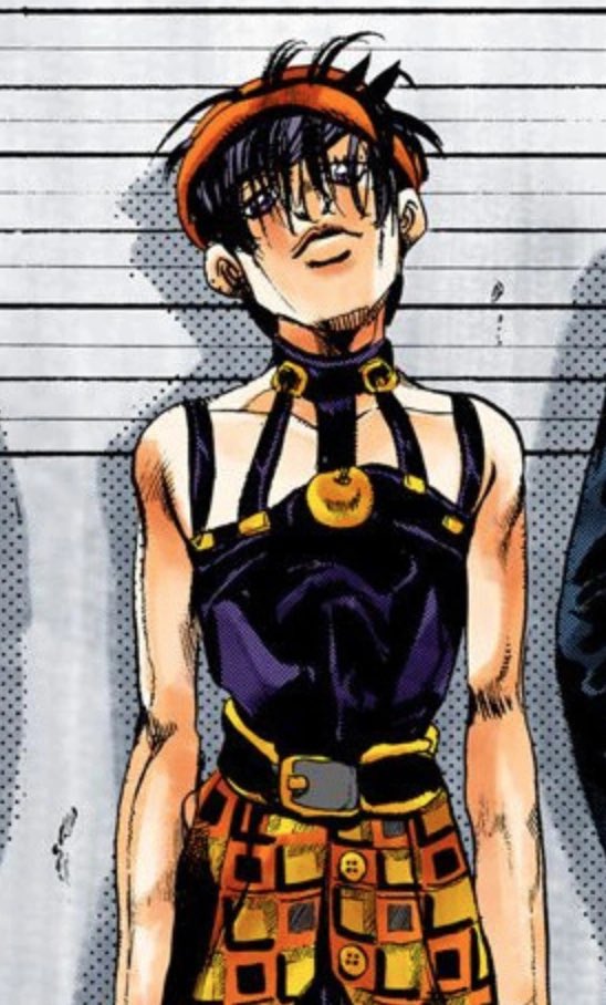 I feel like Narancia is a big Gorillaz fan like look at that pose. Also a Linkin Park fan but thats just cuz i too love Linkin Park.  I should make one of those character playlist thingys on Spotify of him.