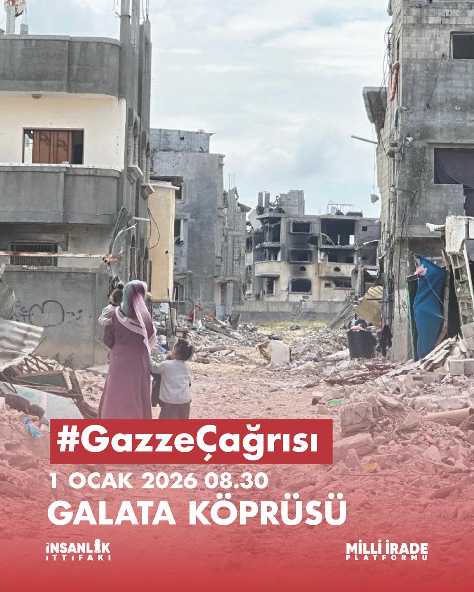 Sinmiyoruz. Susmuyoruz. Filistin’i unutmuyoruz. 1 Ocak sabahı Galata’da buluşup bunun arkasında duruyoruz. Gel, yanında duralım.
 #GazzeÇağrısı
📍 Galata Köprüsü
🗓 1 Ocak 2026
⏰ 08.30