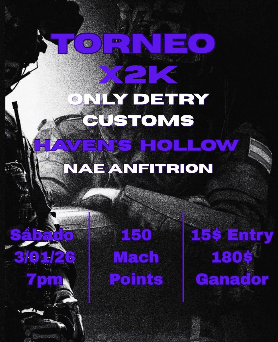 🏆Only Detri customs🏆

🗓️ |3/01/26
⏰ |5pm🇲🇽(CT)6pm 🇺🇸(ET)🇻🇪 7pm
🎟️ |$15 X Equipo
🥇 |$180
📈 |150 puntos de partida
📍 |Haven’s hollow
🌎 |Nae anfitrión

✍🏼 Dm para Spot ✍🏼