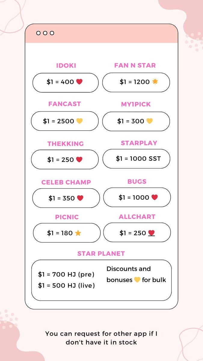 sellvotefantoo's tweet photo. 🗒️ Pre-order for KPOP app
🎁 Bonus discount for bulk/order early
💳 MOP: Paypal /VN Bank/WU/WISE/GCASH/ALIPAY/BANK INA
#sellvotefantoo_proofs https://t.co/EZWY3g5fR8