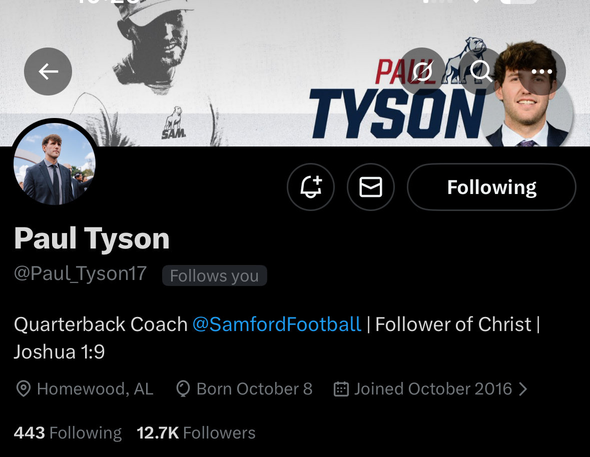 SamfordScoop's tweet image. Bio updates from Samford QB coach @Paul_Tyson17 and Samford WR coach @DrewSwinney5. 

Go follow both of the youngest Samford position coaches so far.