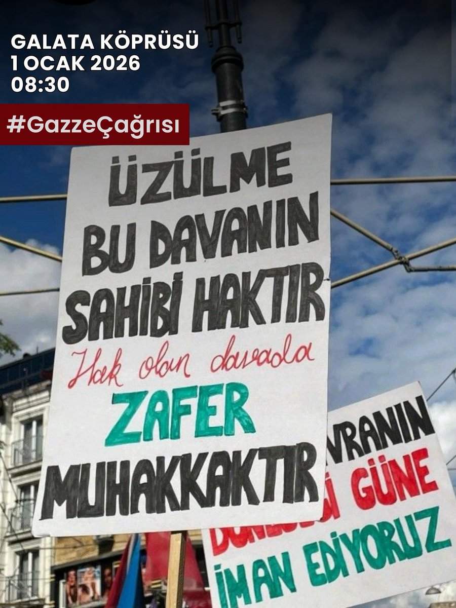 Yılın ilk günü, vicdanın ilk sözü! #GazzeÇağrısı
📍 Galata Köprüsü
🗓 1 Ocak 2026
⏰ 08.30