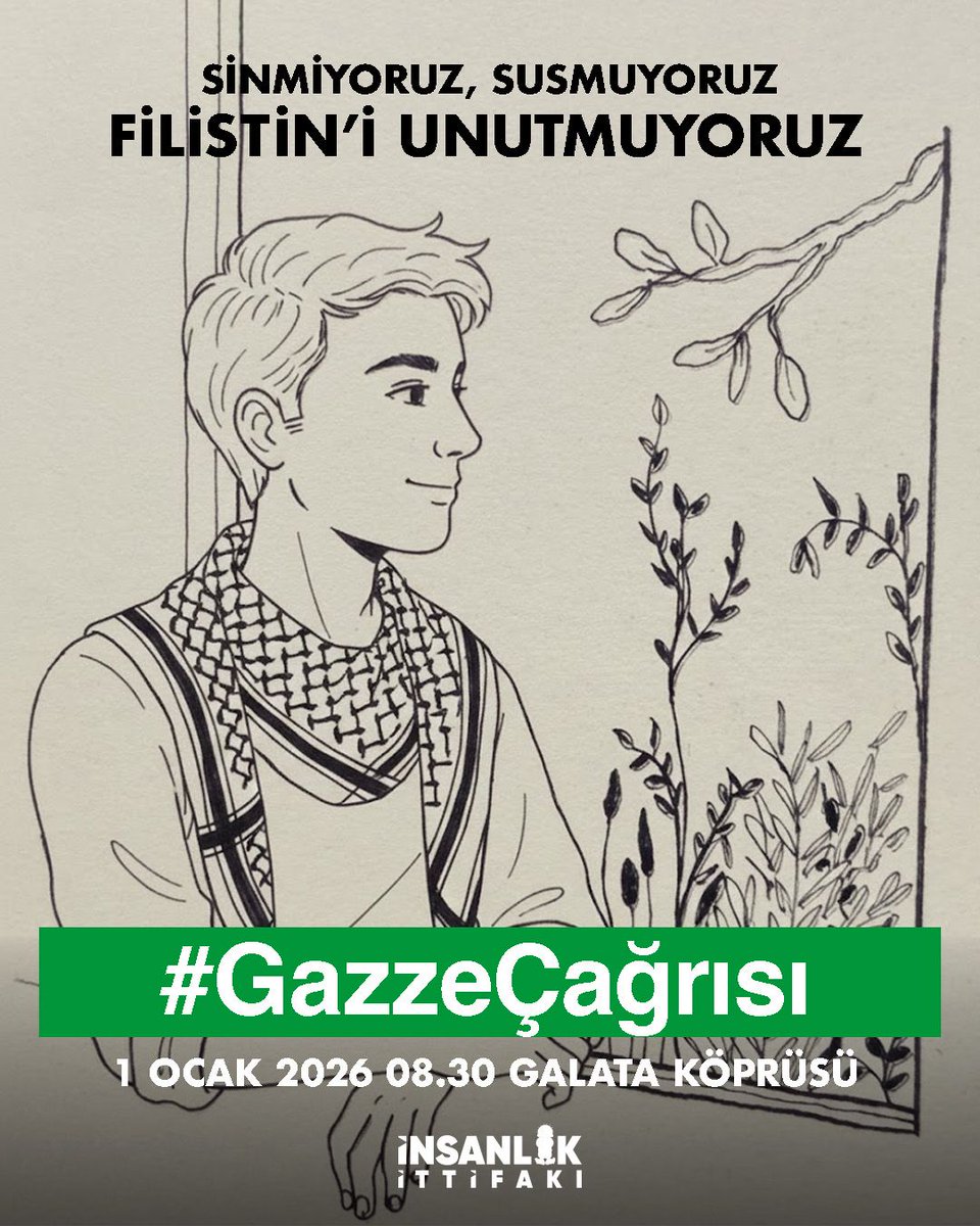 Bir adım sen, bir adım ben, hep birlikte Filistin’e umut oluyoruz! #GazzeÇağrısı
📍 Galata Kösprüsü
🗓 1 Ocak 2026
⏰ 08.30