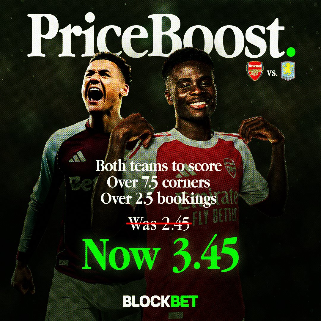 BlockBetGG's tweet image. Arsenal and Aston Villa meet for the second time in four weeks as 1st and 3rd go head to head at the Emirates tonight! 😈

At BlockBet, we're now the best price anywhere on:

➖ Both teams to score
➖ Over 7.5 corners
➖ Over 2.5 bookings 

Link below. Lock in. 💵