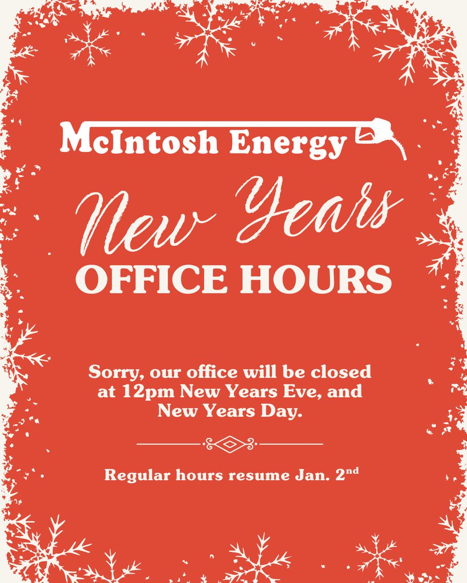 Heads up! Our office will be closed at 12pm December 31st and remain closed until Friday January 2nd.